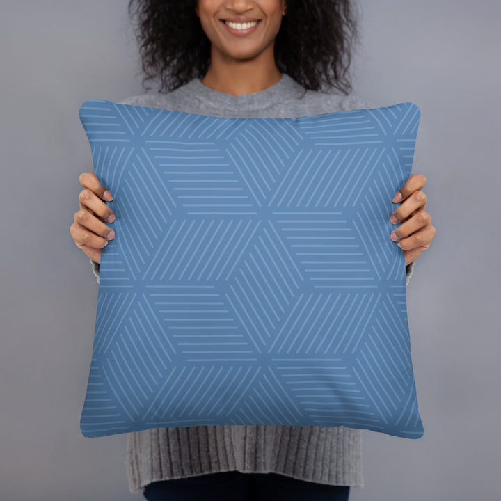 Penguin Parade Pillow with Geometric Blue Reverse