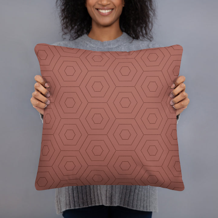 Curious Flamingo Pillow with Geometric Hexagon Reverse