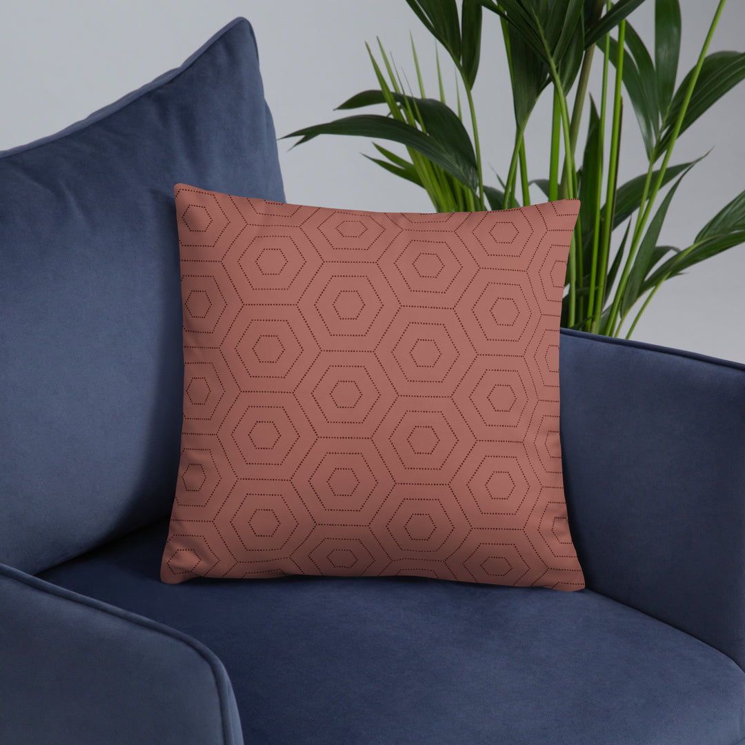 Curious Flamingo Pillow with Geometric Hexagon Reverse