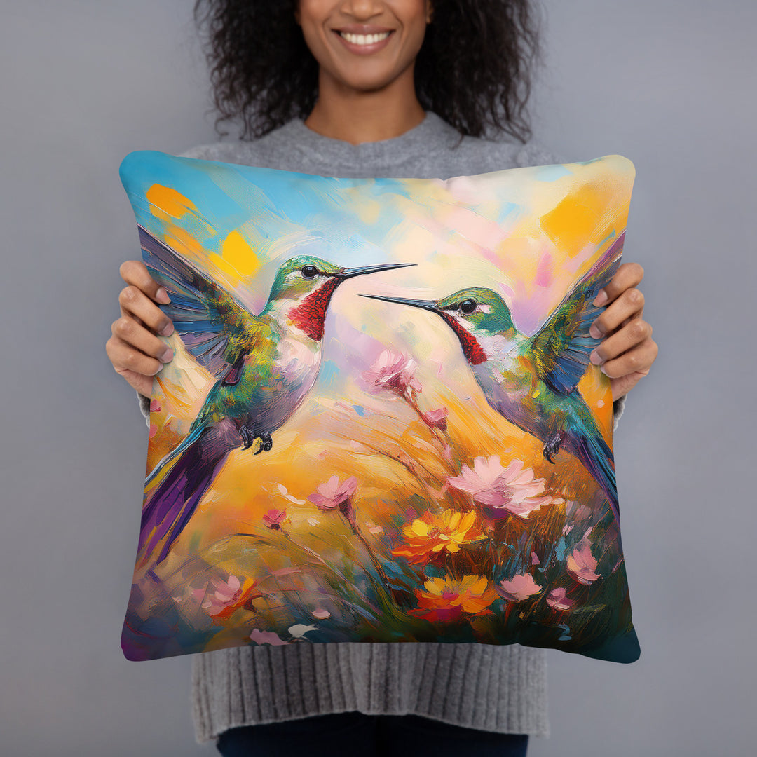 Flirting Hummingbirds in the Field - Pillow