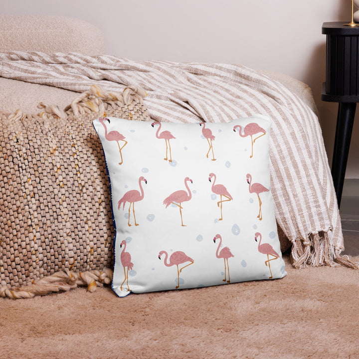 Playful Flamingo Pillow with Starry Dot Reverse