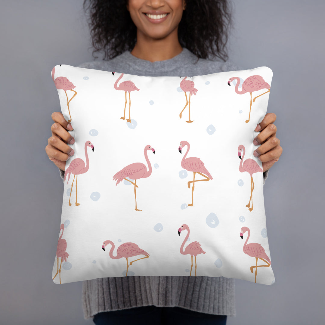 Playful Flamingo Pillow with Starry Dot Reverse