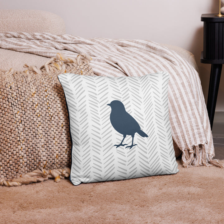 Small Bird Silhouette on Light Chevron Background Pillow