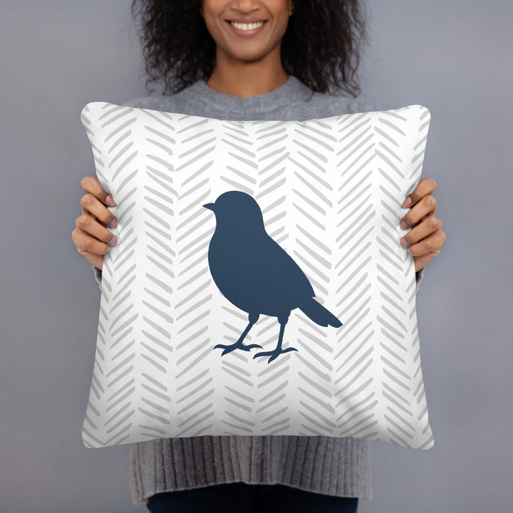 Small Bird Silhouette on Light Chevron Background Pillow