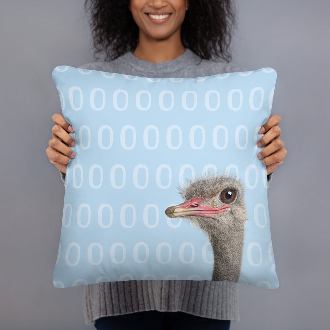 A Curious Ostrich - Blue Reversible Decorative Throw Pillow