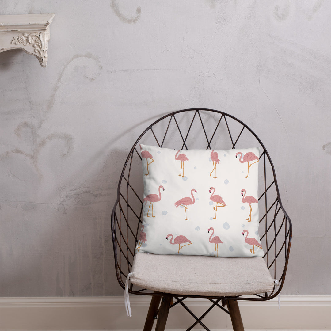 Playful Flamingo Pillow with Starry Dot Reverse