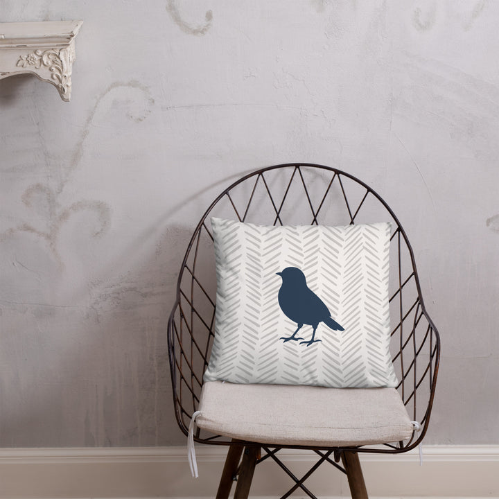 Small Bird Silhouette on Light Chevron Background Pillow