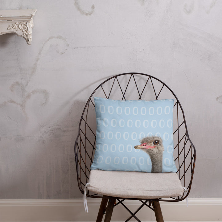 A Curious Ostrich - Blue Reversible Decorative Throw Pillow