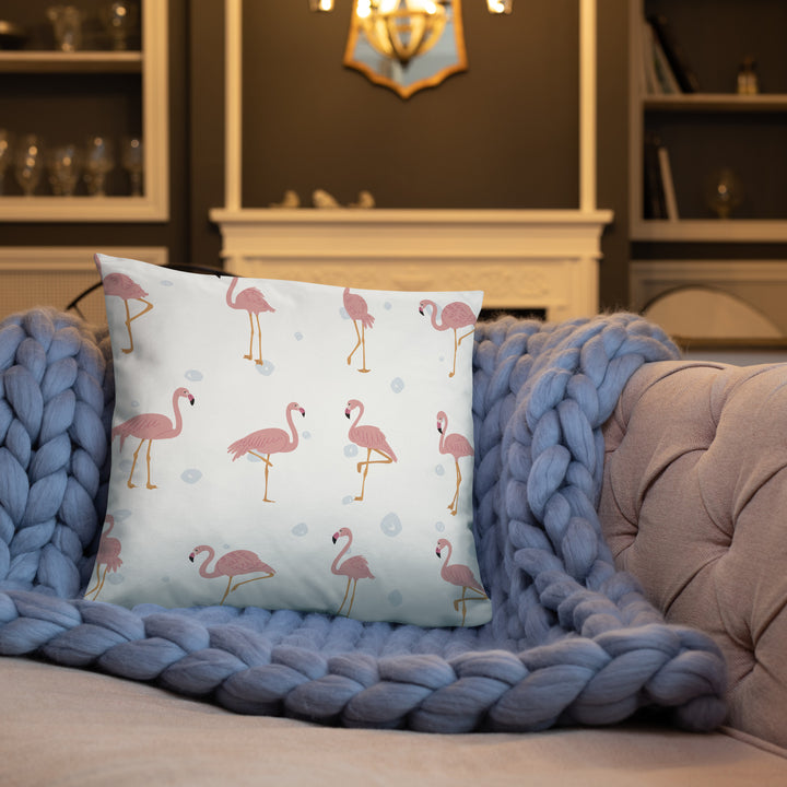 Playful Flamingo Pillow with Starry Dot Reverse