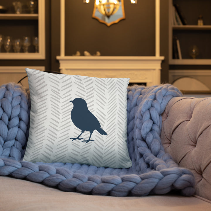 Small Bird Silhouette on Light Chevron Background Pillow