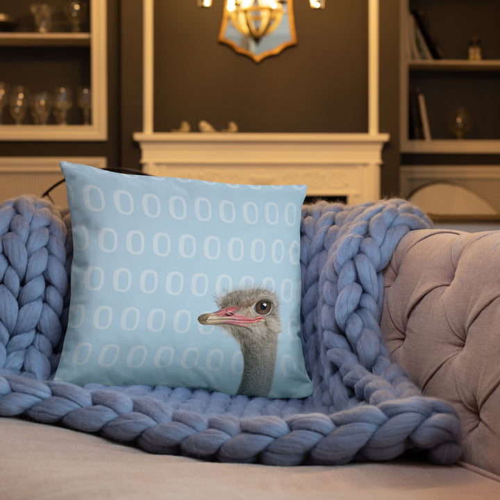 A Curious Ostrich - Blue Reversible Decorative Throw Pillow