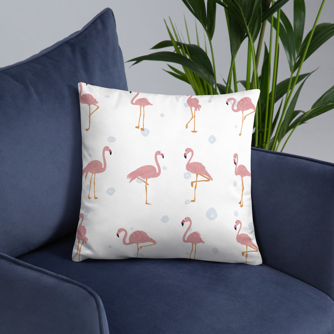 Playful Flamingo Pillow with Starry Dot Reverse