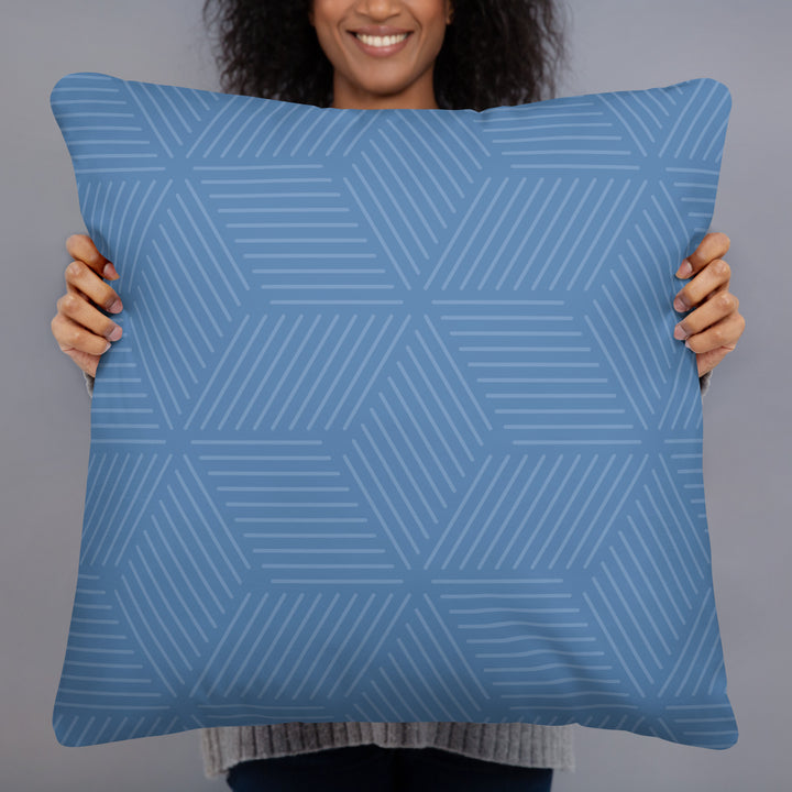 Penguin Parade Pillow with Geometric Blue Reverse