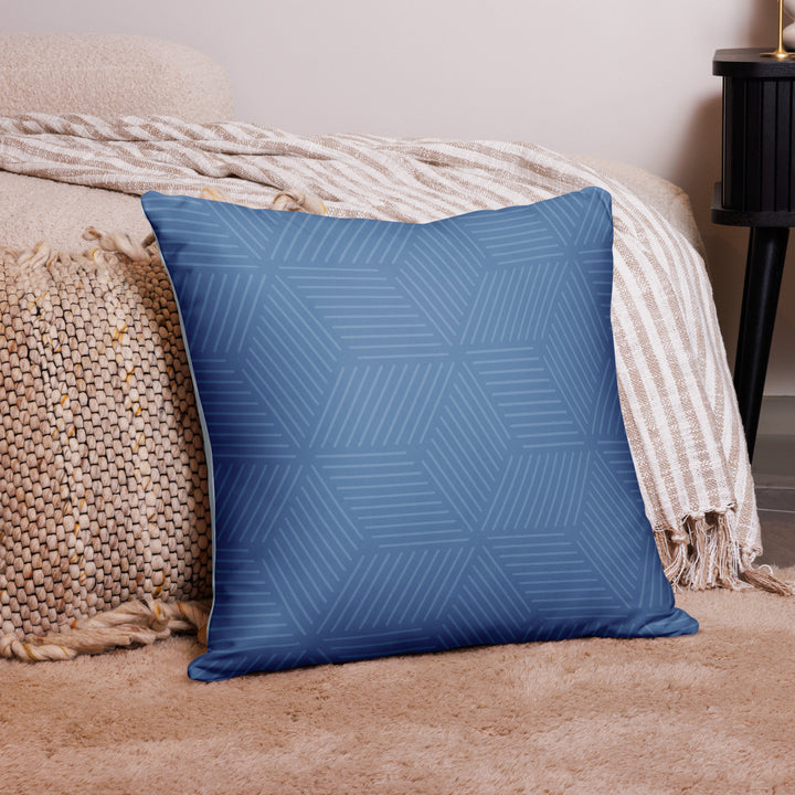 Penguin Parade Pillow with Geometric Blue Reverse