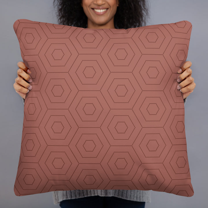 Curious Flamingo Pillow with Geometric Hexagon Reverse