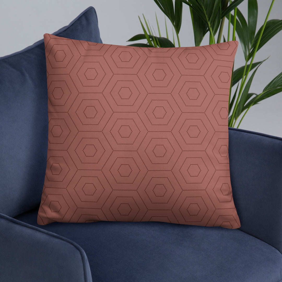 Curious Flamingo Pillow with Geometric Hexagon Reverse