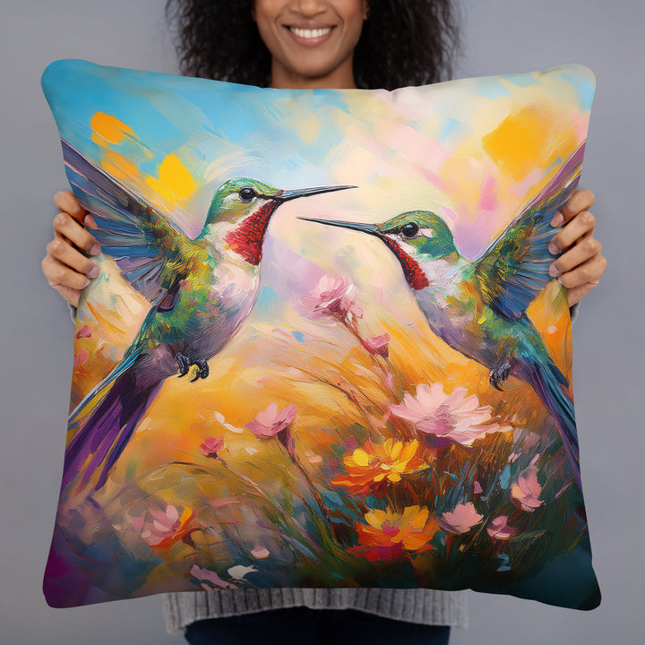 Flirting Hummingbirds in the Field - Pillow