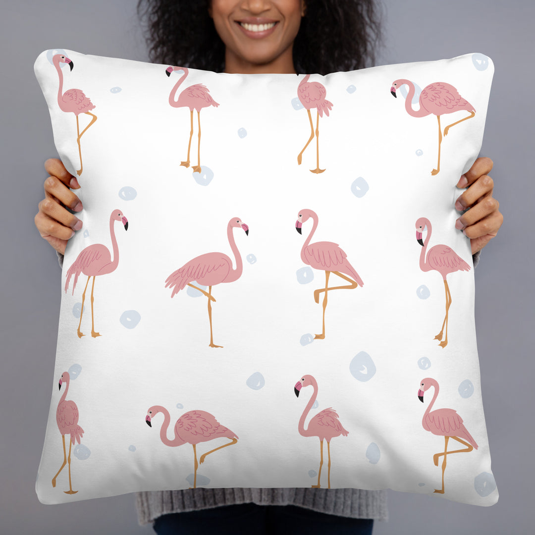 Playful Flamingo Pillow with Starry Dot Reverse