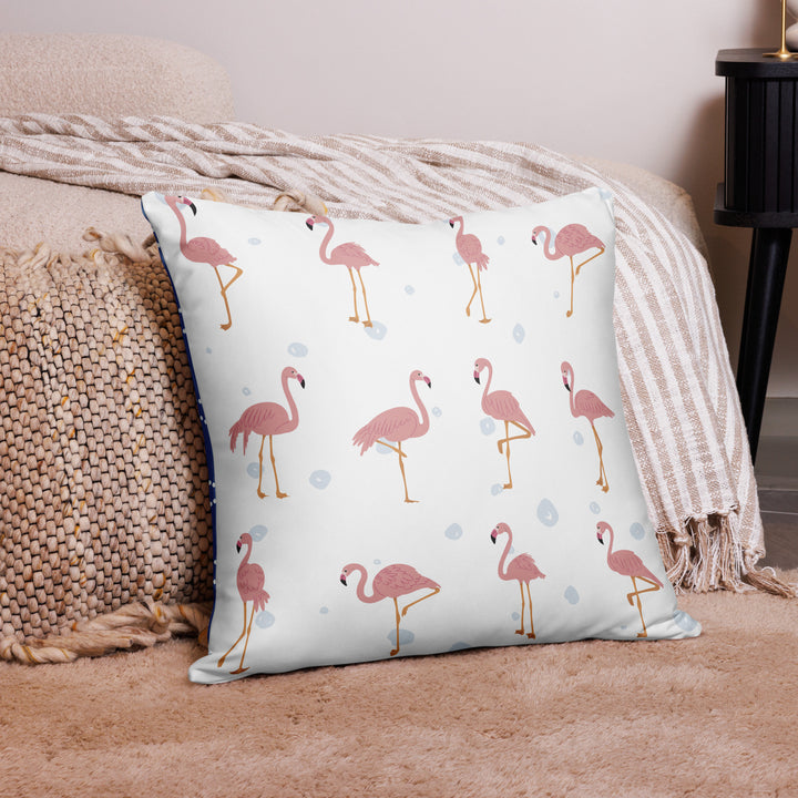 Playful Flamingo Pillow with Starry Dot Reverse