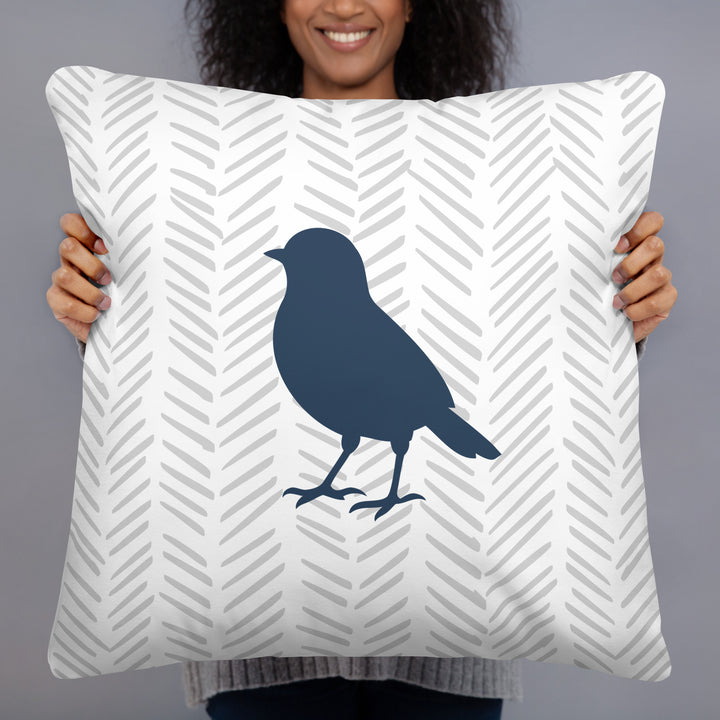 Small Bird Silhouette on Light Chevron Background Pillow