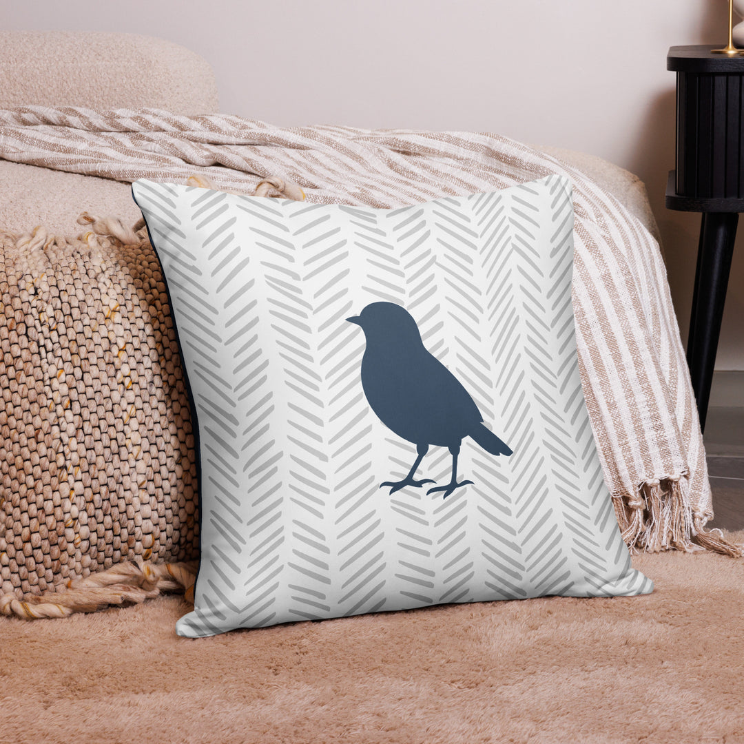 Small Bird Silhouette on Light Chevron Background Pillow