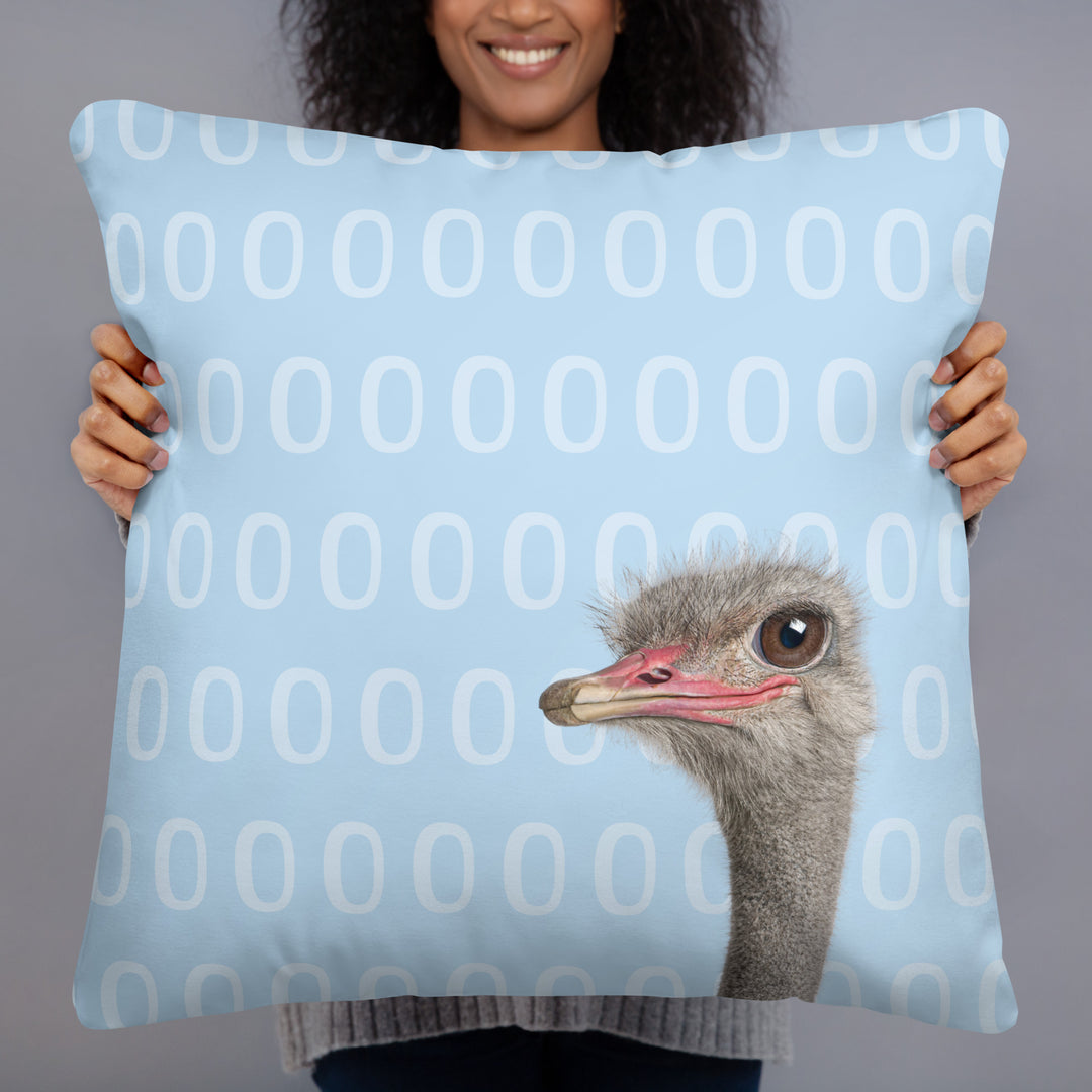 A Curious Ostrich - Blue Reversible Decorative Throw Pillow