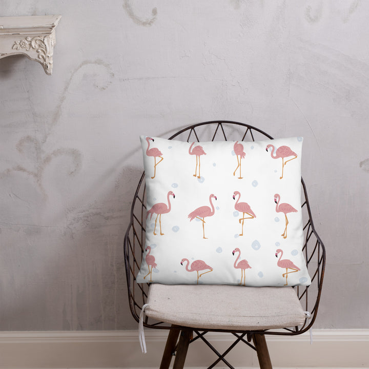 Playful Flamingo Pillow with Starry Dot Reverse