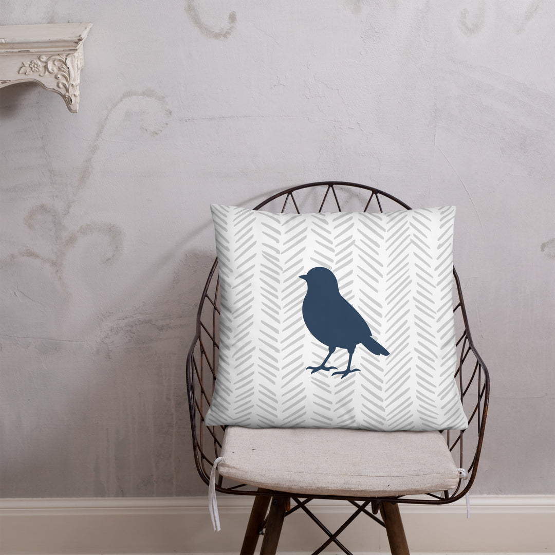 Small Bird Silhouette on Light Chevron Background Pillow