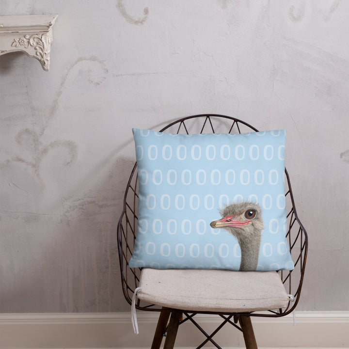 A Curious Ostrich - Blue Reversible Decorative Throw Pillow