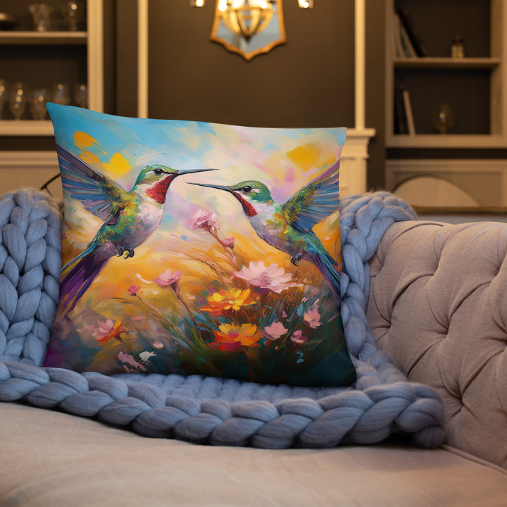 Flirting Hummingbirds in the Field - Pillow