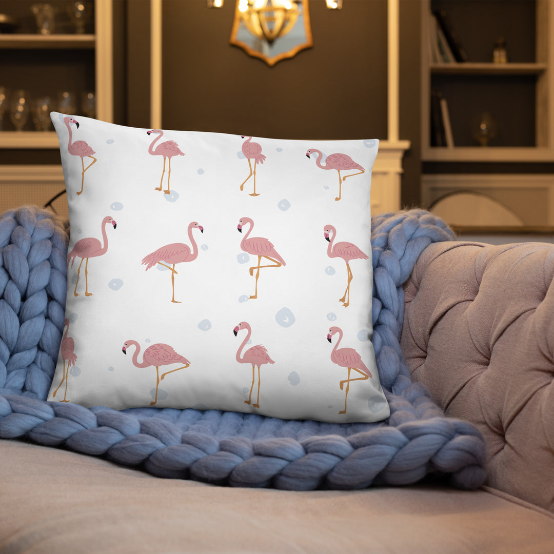 Playful Flamingo Pillow with Starry Dot Reverse