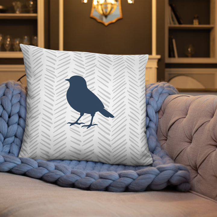 Small Bird Silhouette on Light Chevron Background Pillow