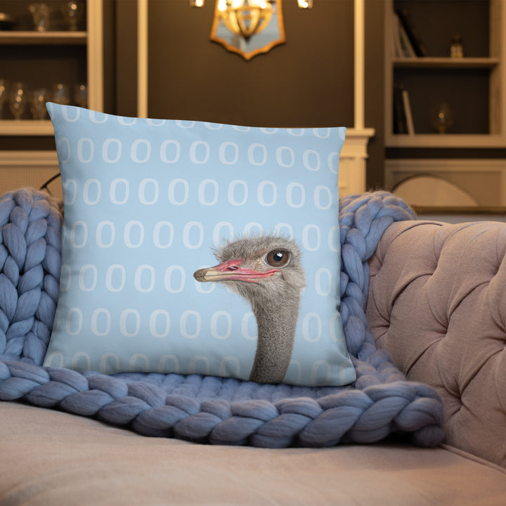 A Curious Ostrich - Blue Reversible Decorative Throw Pillow