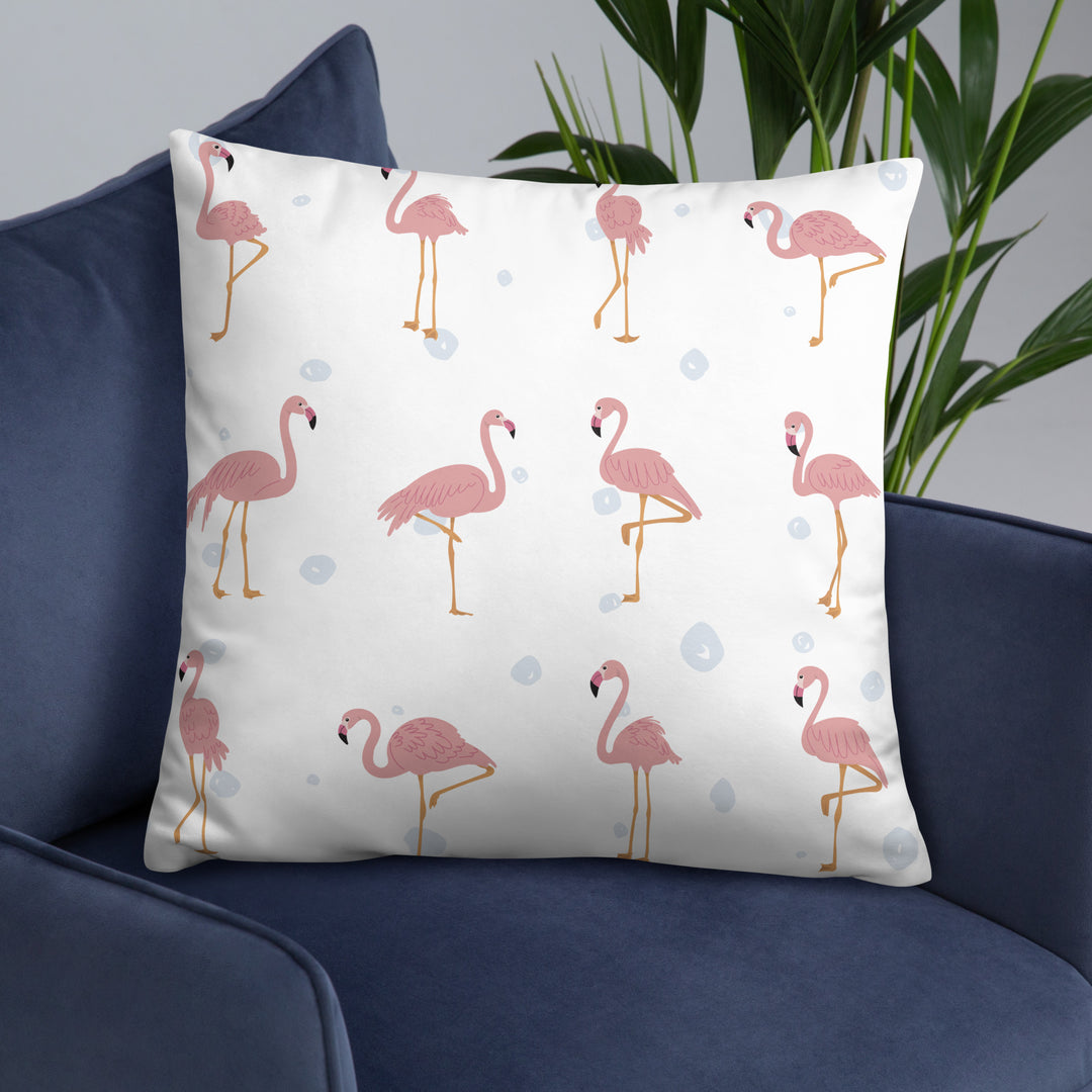 Playful Flamingo Pillow with Starry Dot Reverse