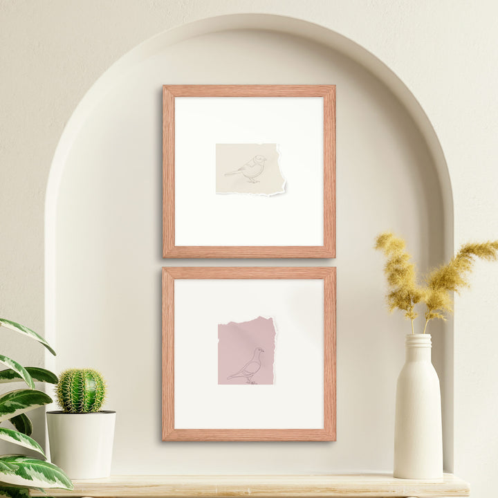 Pigeon Drawing on Torn Blush Paper - Tearaway Bird Sketch - 10" Framed Print