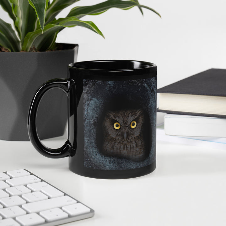 Moonlit Owls in the Hollow - 11oz Black Gloss Mug