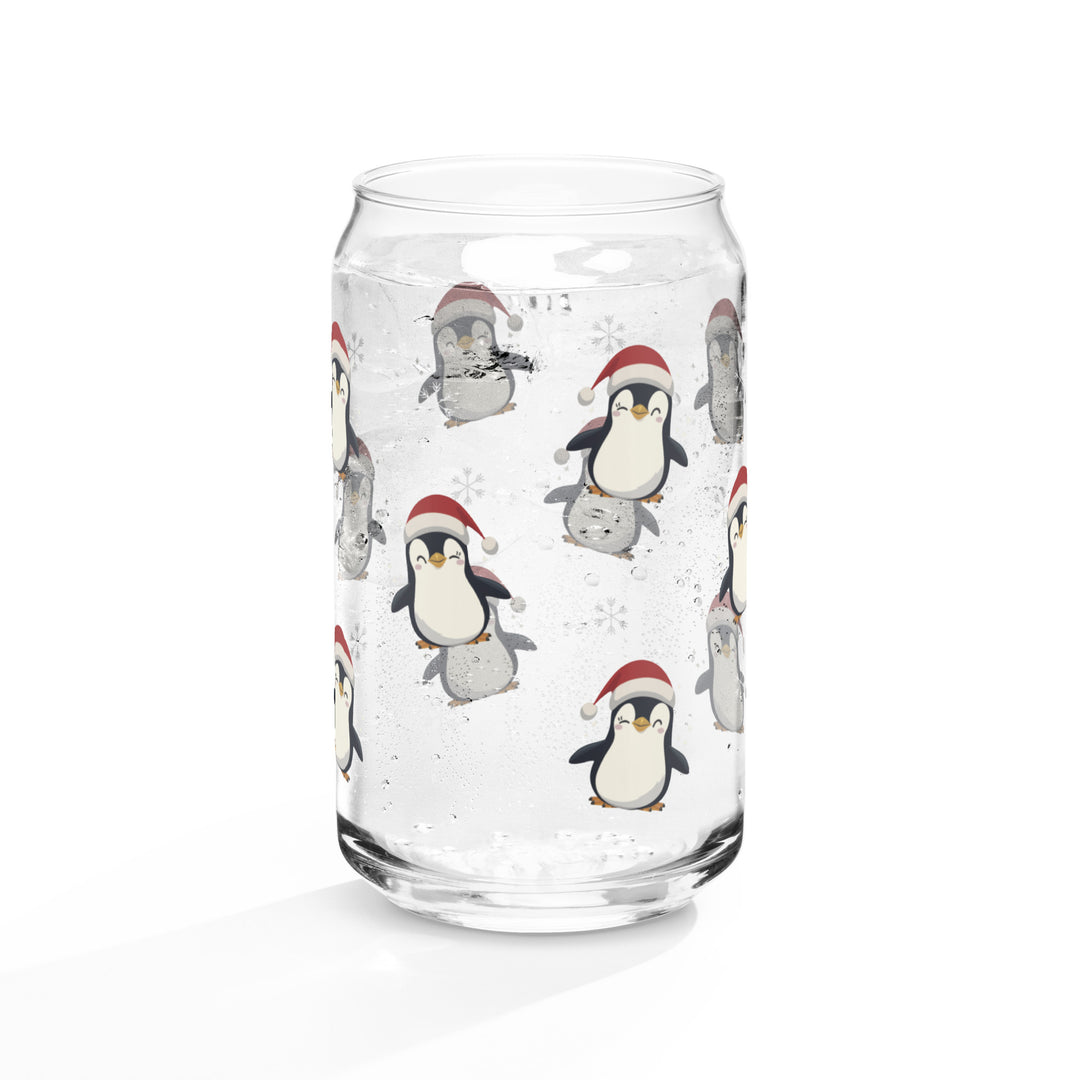 Adorable Santa Hat Penguin - Can-shaped glass