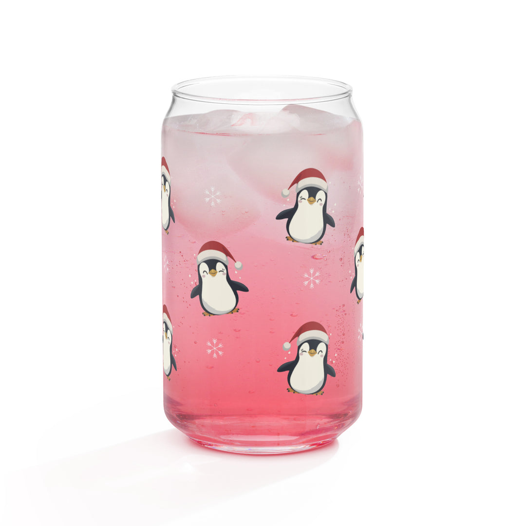 Adorable Santa Hat Penguin - Can-shaped glass