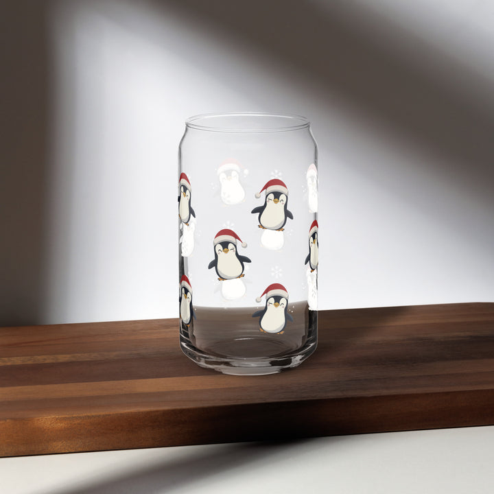 Adorable Santa Hat Penguin - Can-shaped glass