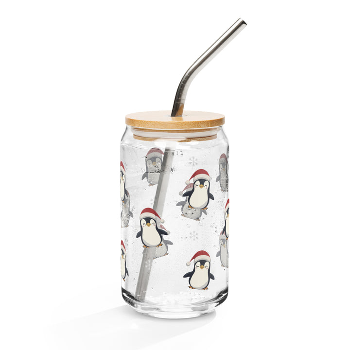 Adorable Santa Hat Penguin - Can-shaped glass