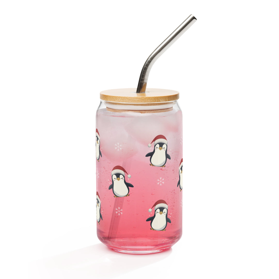 Adorable Santa Hat Penguin - Can-shaped glass