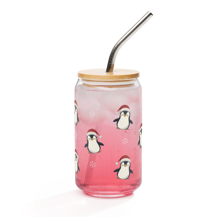 Adorable Santa Hat Penguin - Can-shaped glass