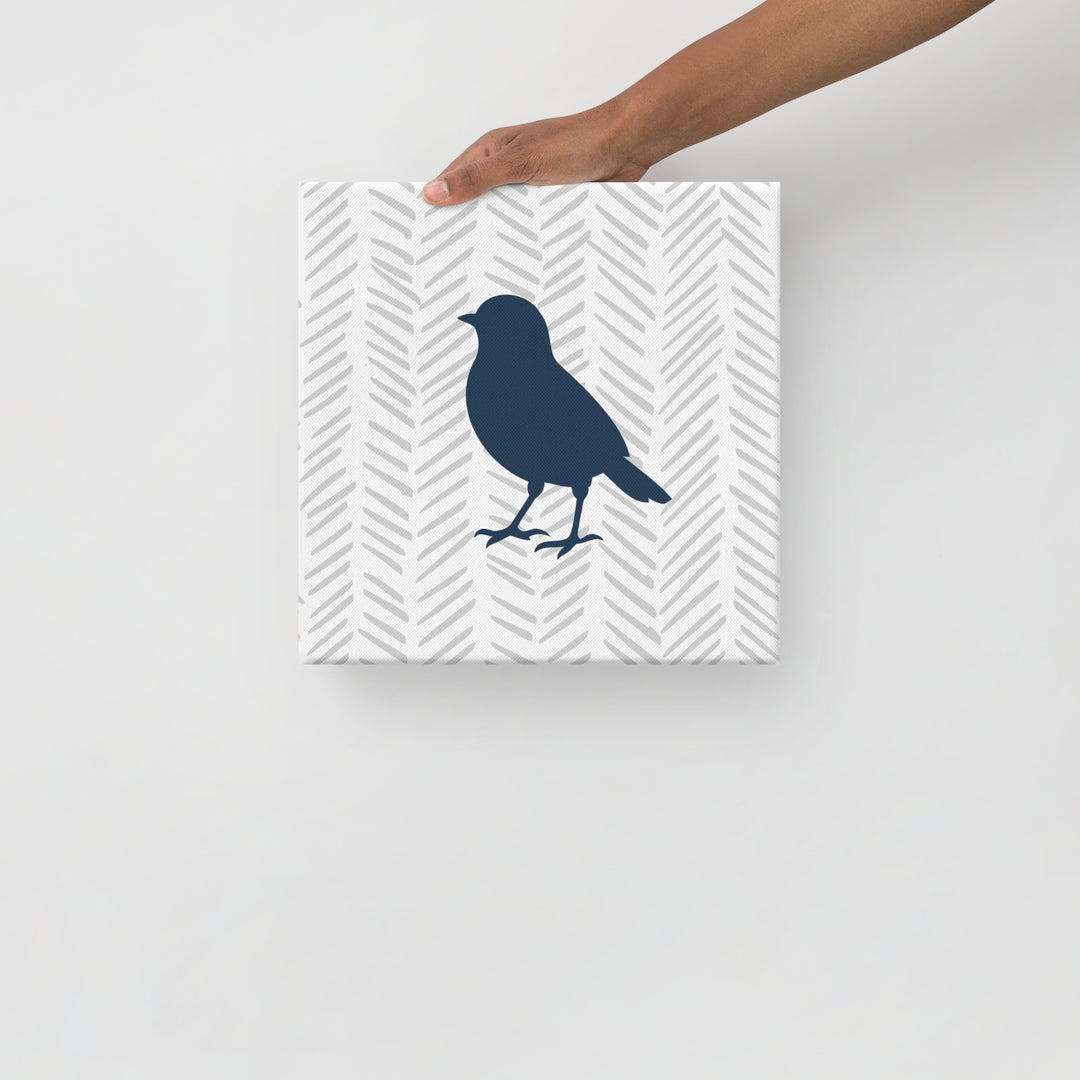 Small Bird Silhouette with Chevron Background - Canvas Print