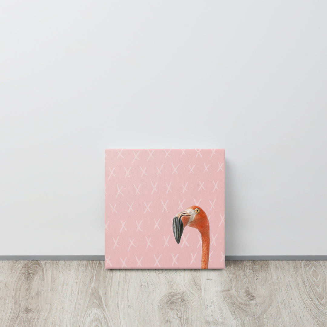 The Curious Flamingo Against Blush - Canvas Print