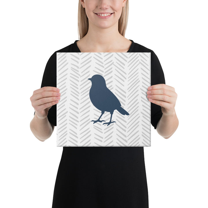 Small Bird Silhouette with Chevron Background - Canvas Print