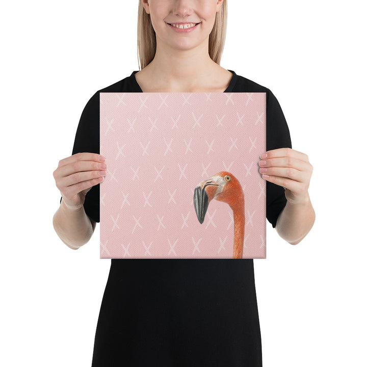 The Curious Flamingo Against Blush - Canvas Print