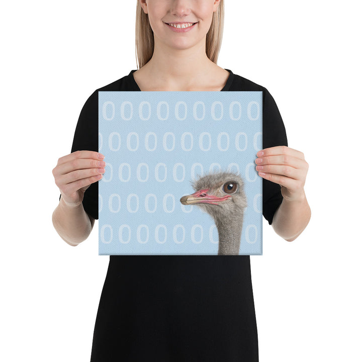 A Curious Ostrich Against Blue - Canvas Wall Art