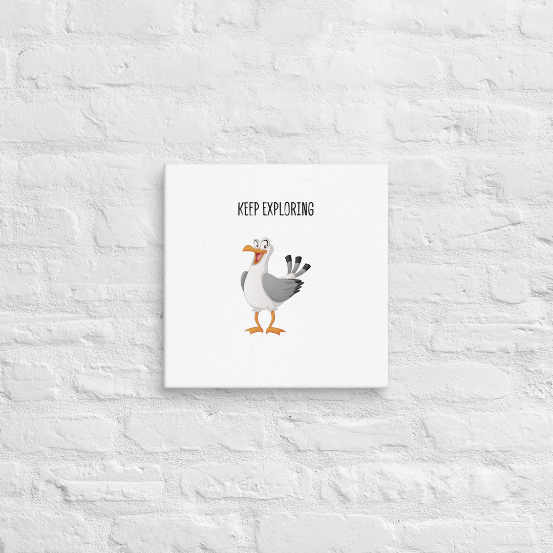 Keep Exploring Seagull - Cartoon Bird Message Art for Kids’ Rooms - 14" Canvas Print