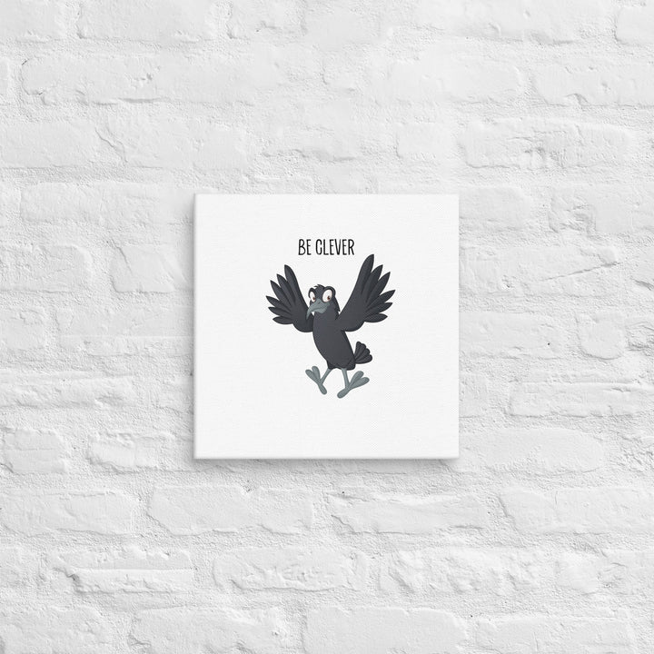 Be Clever Raven - Cartoon Bird Message Art for Kids’ Rooms - 14" Canvas Print