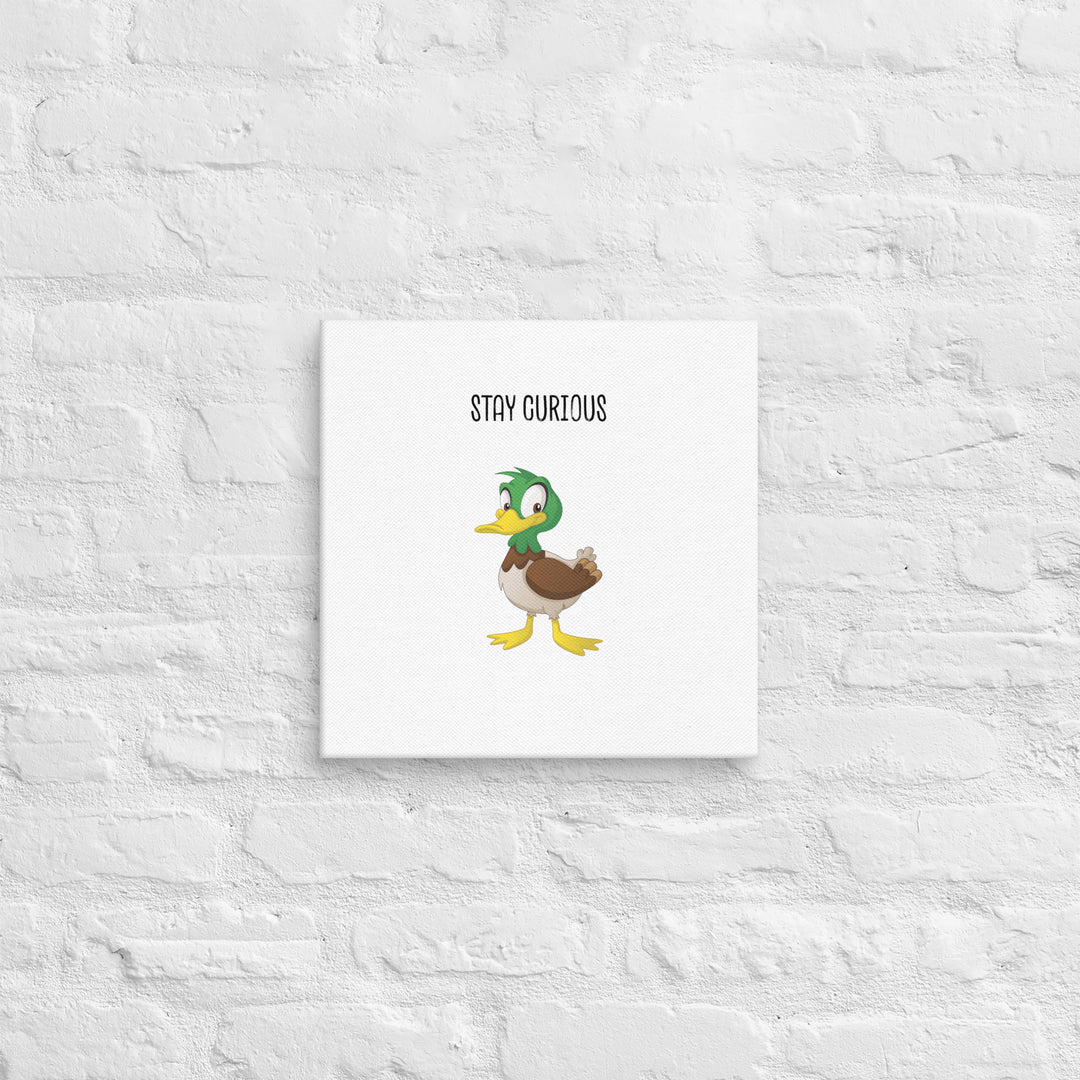 Stay Curious Duck - Cartoon Bird Message Art for Kids’ Rooms - 14" Canvas Print